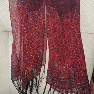 Sheer Red Paisley Scarf
